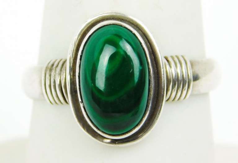 Vintage Sterling Silver Malachite Ring, Size 8