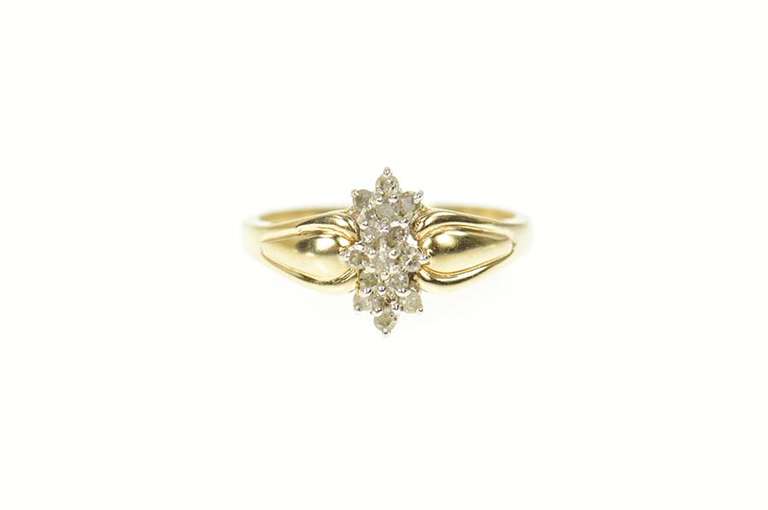 10K Yellow Gold Diamond Cluster Curved Classic Statement Ring