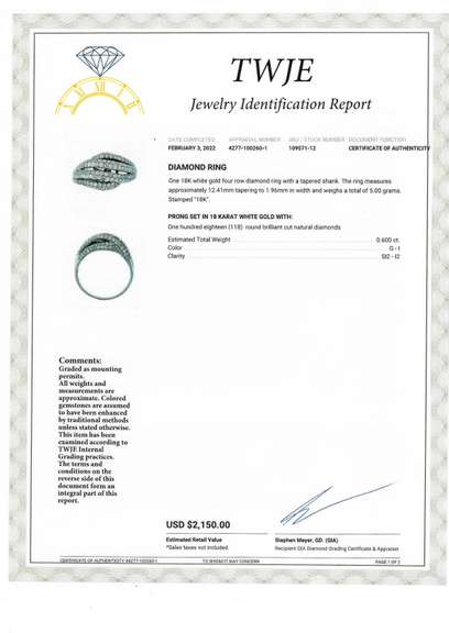 Fabulous 18kt White Gold Four Row Diamond Ring