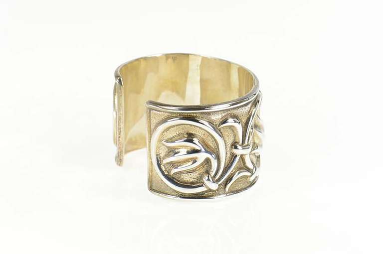 Sterling Silver Elaborate Scroll Design Floral Wide Cuff Bracelet
