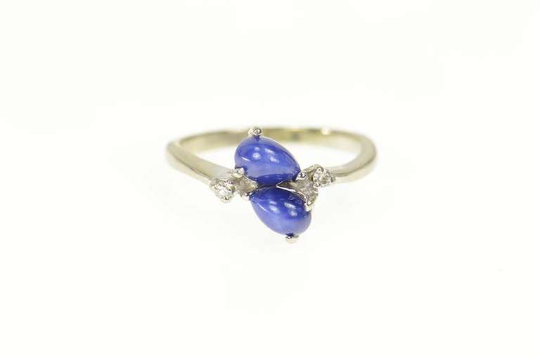 10K White Gold Retro Syn. Blue Star Sapphire Diamond Bypass Ring