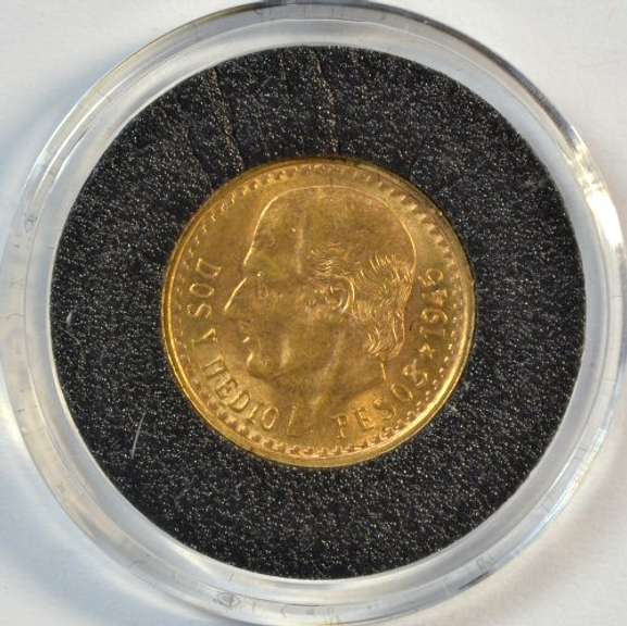 Superb Gem BU 1945 Mexico 2.5 Pesos Gold in custom holder
