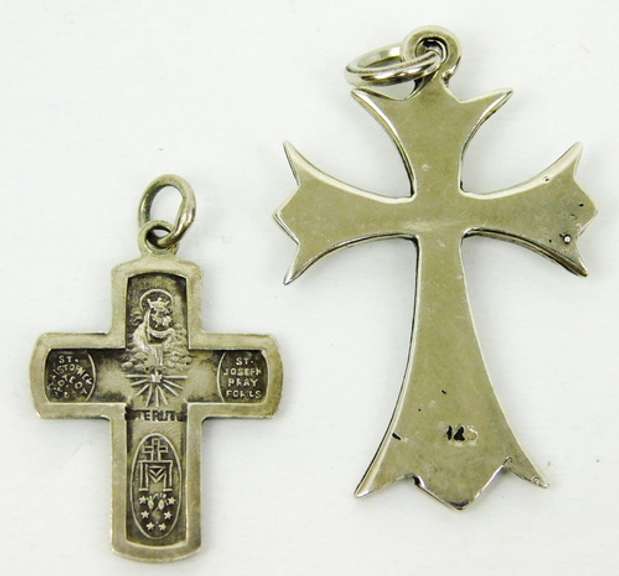 2 Vintage Sterling Silver Crosses