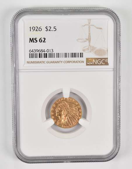 MS62 1926 $2.50 Indian Head Gold Quarter Eagle - Graded NGC