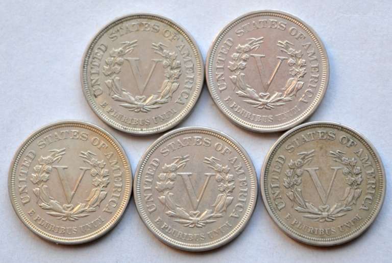 5 Sharp Raw 1883 Rackateer Nickels