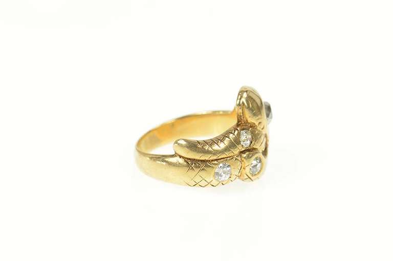 14K Yellow Gold 0.97Ctw 1930s Old Mine Diamond Snake Serpent Ring