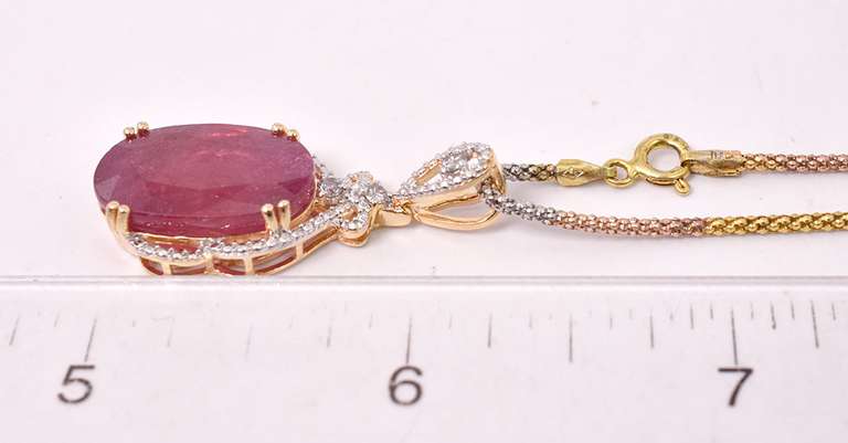 Brilliant Massive 13.71CTS Ruby and 0.13CTW Diamonds Pendant Necklace in Gold Plated Sterling Silver
