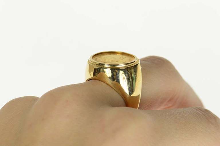 14K Yellow Gold 1981 ⅒ Oz Krugerrand South African Gold Coin Ring