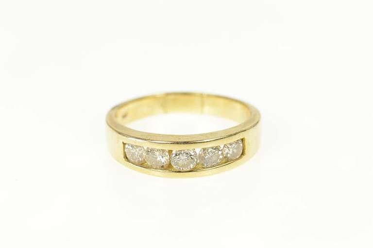 14K Yellow Gold 1.00 Ctw Five Stone Diamond Wedding Band Ring