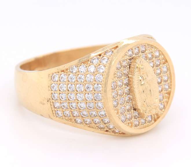 Gent's Yellow Gold Religious CZ Ring