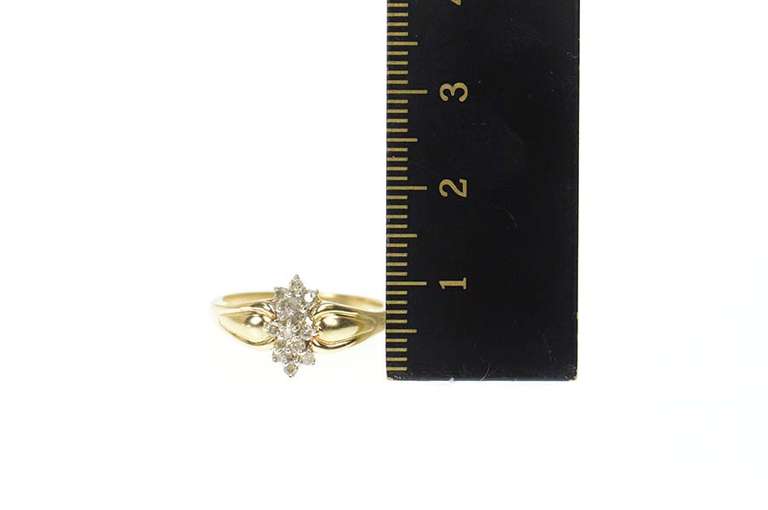 10K Yellow Gold Diamond Cluster Curved Classic Statement Ring