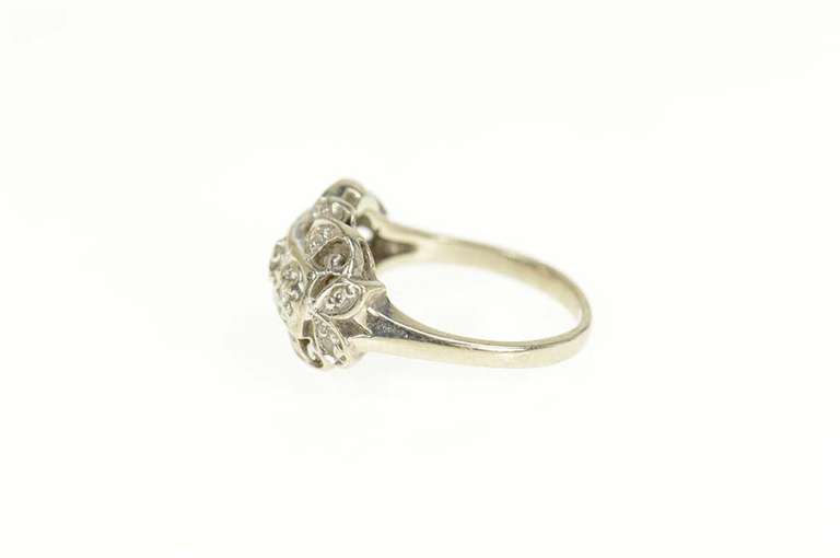 14K White Gold Art Deco Diamond Ornate Floral Statement Ring