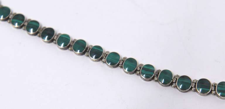 Vintage Sterling Silver Malachite Necklace