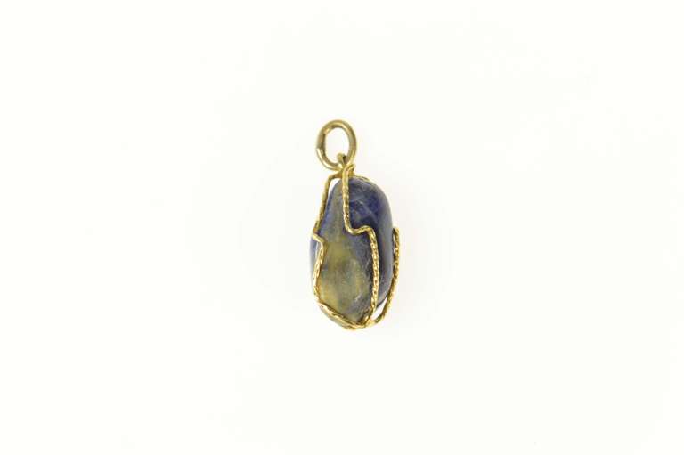14K Yellow Gold Sodalite Wire Wrapped Calmness Peace Charm/Pendant