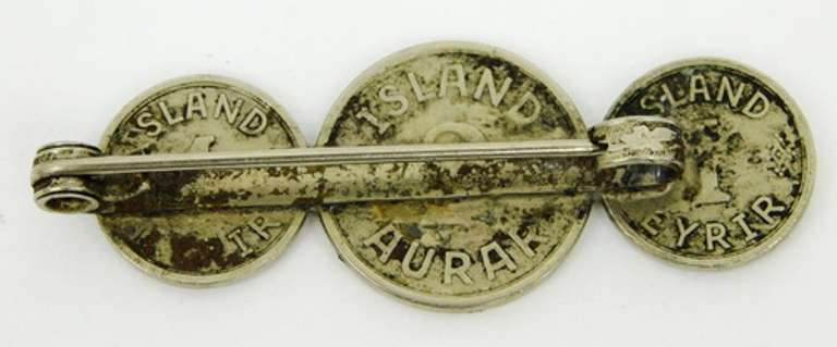 WW2 Konungur Islands Silver Coin Brooch