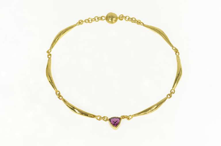 18K Yellow Gold 5.78 Ct Rhodolite Garnet Artisanal Designer Necklace
