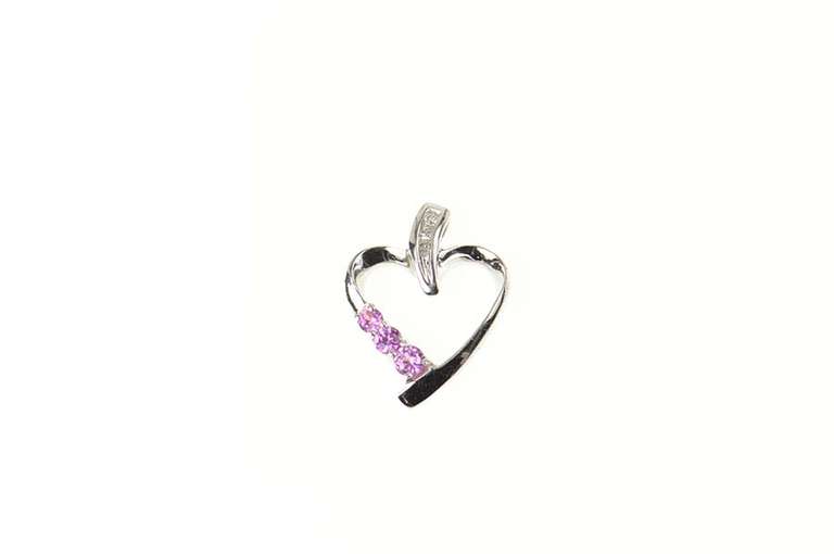 10K White Gold Pink Sapphire Diamond Heart Love Pendant
