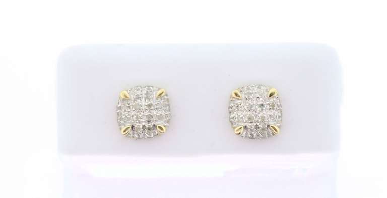 Cushioned Diamond Studded Earrings with 10k Yellow Gold