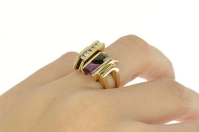 14K Yellow Gold 2.68 Ctw Tourmaline Diamond Squared Cocktail Ring