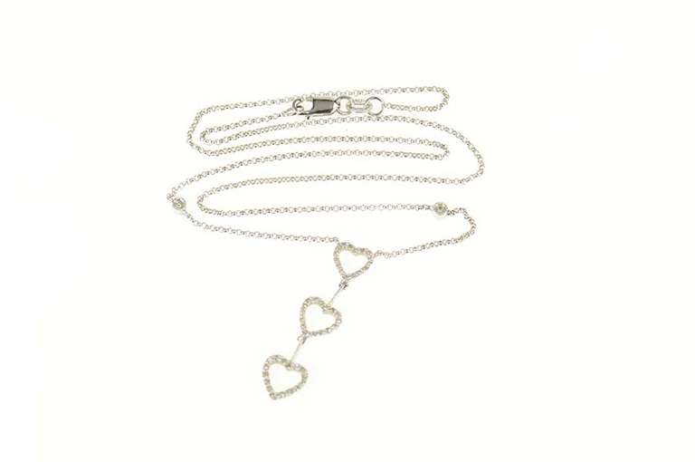 14K White Gold Diamond Tiered Heart Love Symbol Chain Link Necklace
