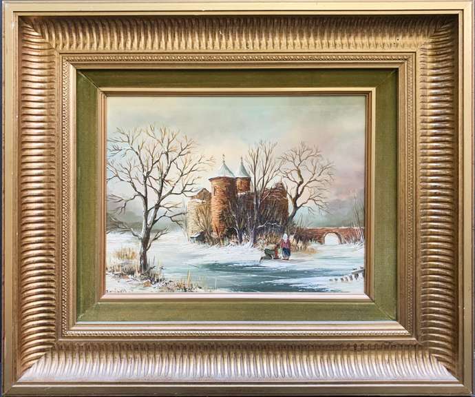 Beautiful Winter Scenery on Oil on Board