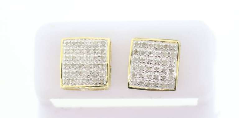 Square Cushioned Diamond Earrings with 10k Yellow Gold