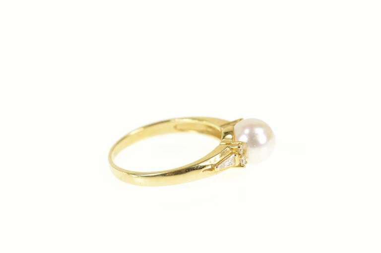 14K Yellow Gold Mikimoto Pearl Diamond Classic Engagement Ring
