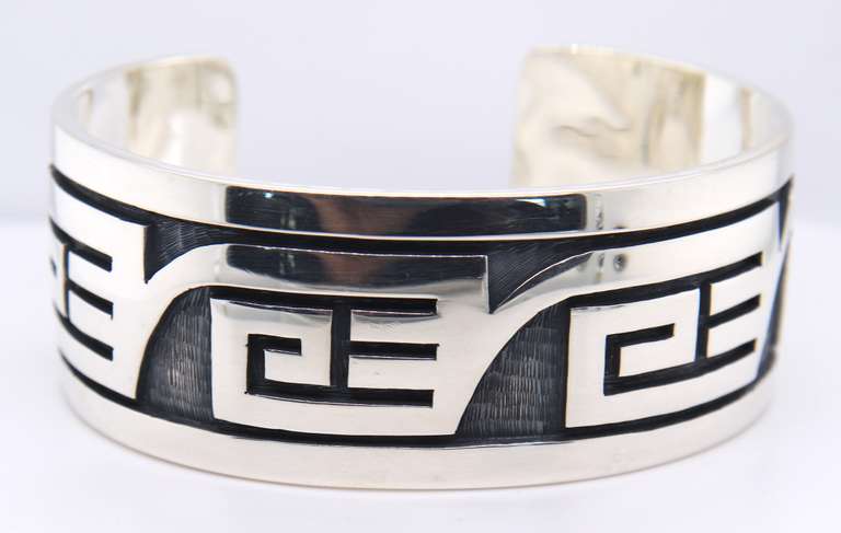 Vintage Lawrence Saufkei Hopi Sterling Silver Cuff Bangle