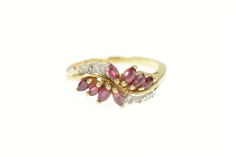 10K Yellow Gold Marquise Ruby Diamond Accent Wavy Bypass Ring