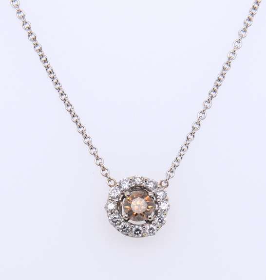 Sparkling White Gold Brown and White Diamond Pendant on Chain