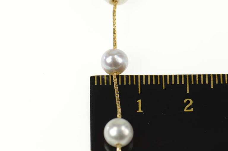 14K Yellow Gold 5.6mm Silver Blue Pearl Box Chain Statement Necklace