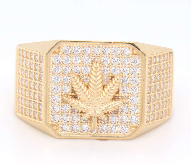 Men's Yellow Gold Marijuana Cannabis Leaf Ring
