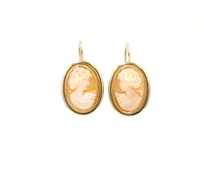 Shell Cameo Ring and Earring set in 14K