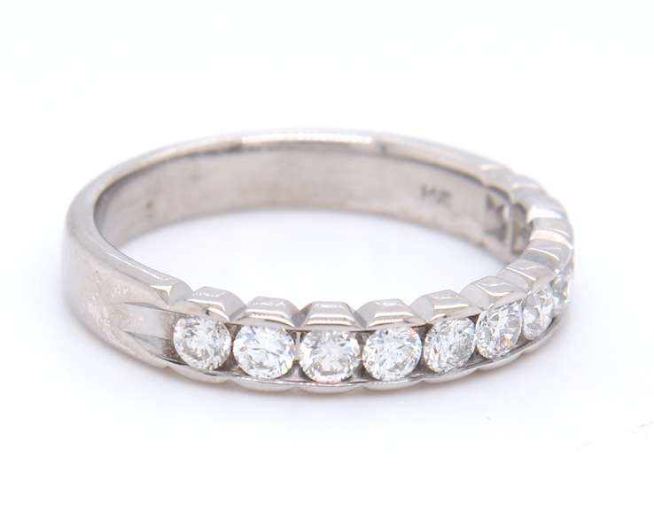 Sparkling White Gold Diamond Channel Set Band w Scalloped Edge