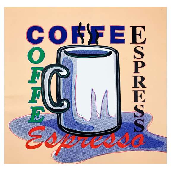 Steve Kaufman (1960-2010) "ESPRESSO" Hand Signed Limited Edition Hand Pulled silkscreen Mixed Media on Canvas with LOA.