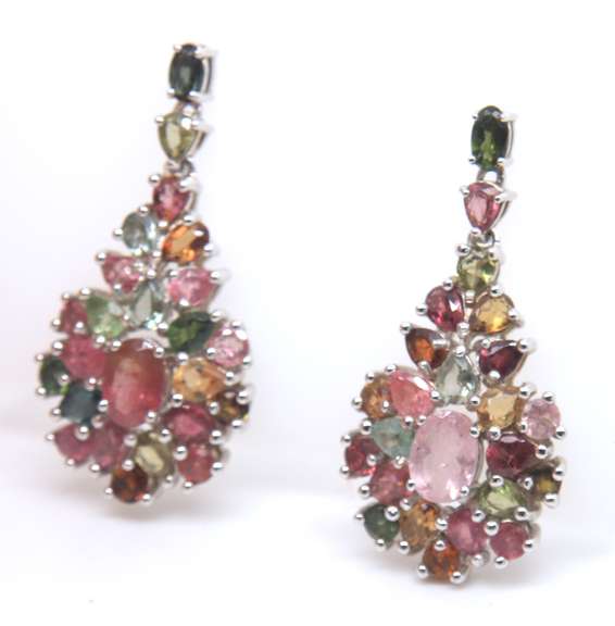 Vintage Sterling Silver Multi Gemstone Dangle Earrings