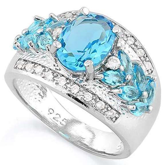 MAGNIFICENT ! CREATED BLUE TOPAZ 925 STERLING SILVER RING
