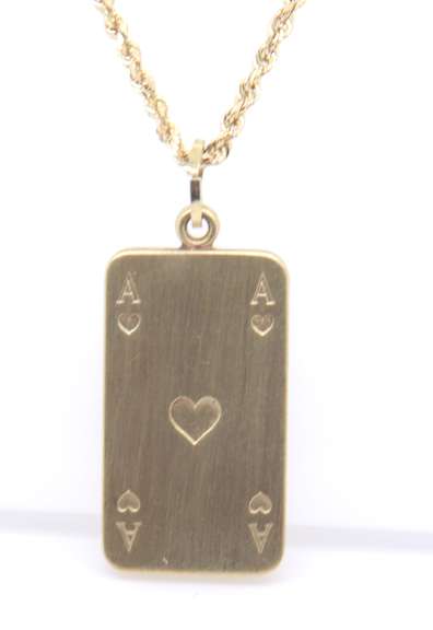 Fantastic Yellow Gold Ace of Hearts Card Necklace
