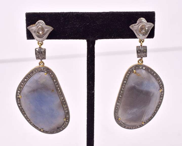Sensational 9.17CTW Gray Sapphire and Diamond Earrings in Gold Plated Sterling Silver