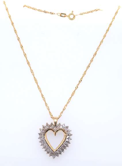 Enchanting Double Row Diamond Heart Pendant Necklace