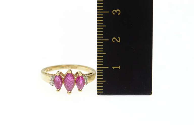 10K Yellow Gold Natural Marquise Ruby Diamond Statement Ring