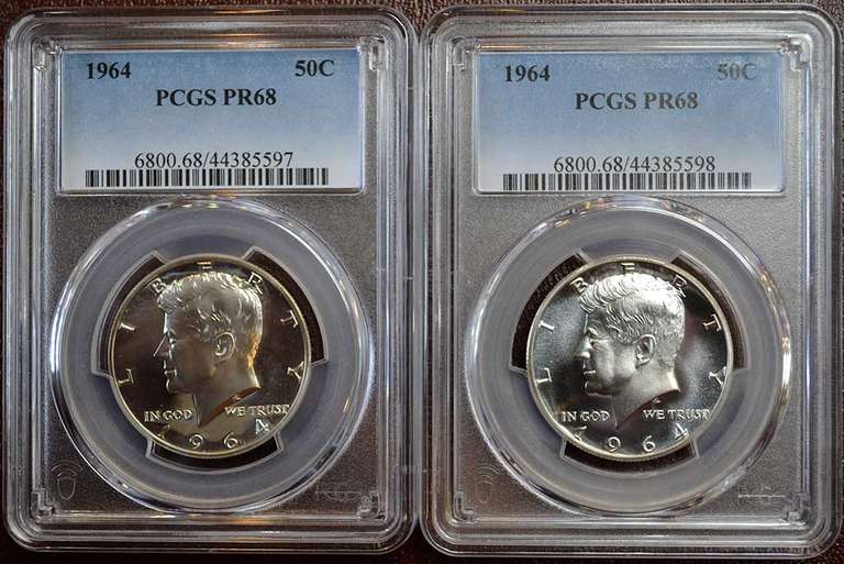 Lot Of 2 Proof 1964 Kennedy Half Dollars PF68