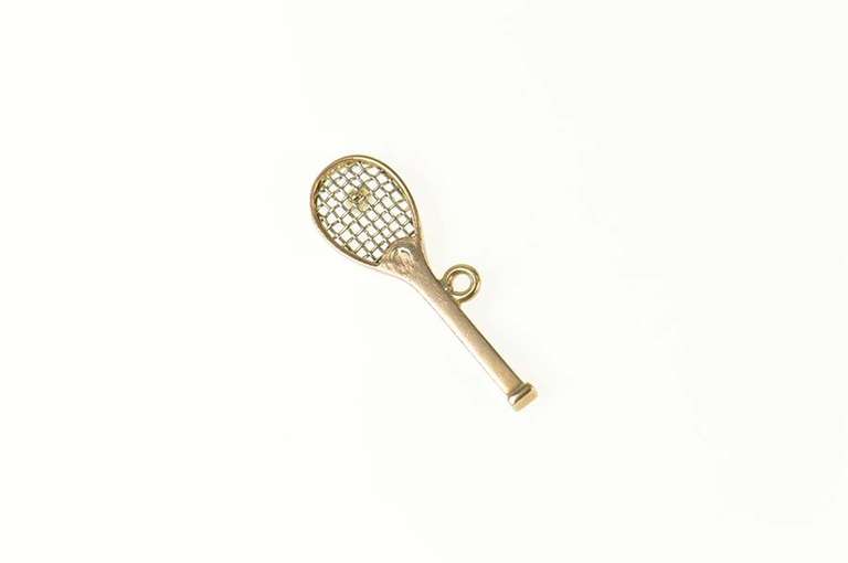 14K Yellow Gold Two Tone Pearl Tennis Racket Raquet Ball Charm/Pendant