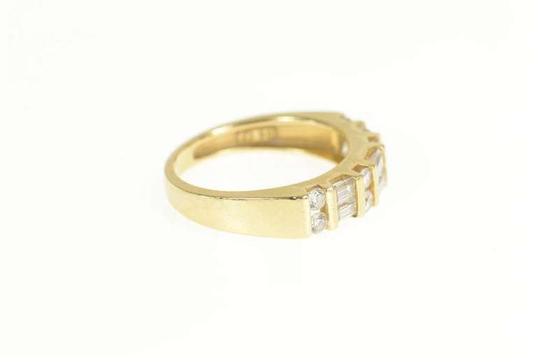 14K Yellow Gold Baguette & Round CZ Statement Band Ring