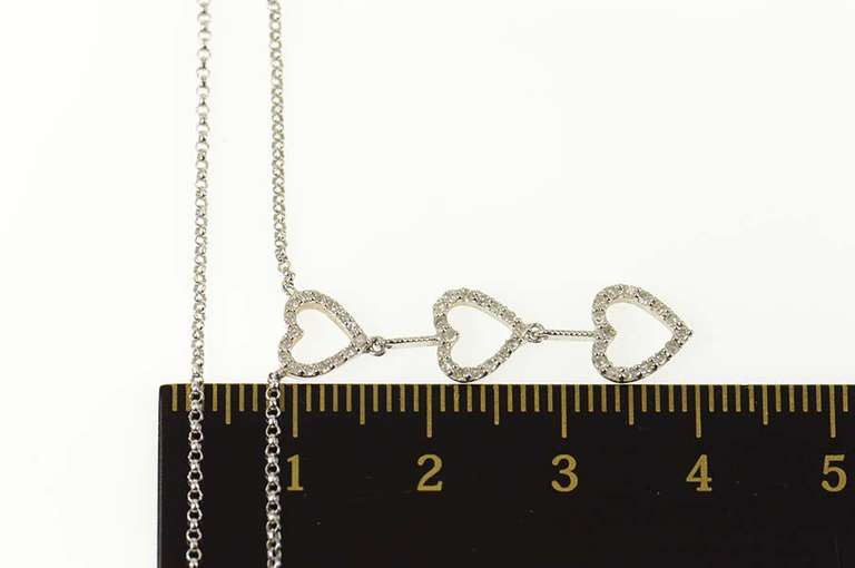 14K White Gold Diamond Tiered Heart Love Symbol Chain Link Necklace