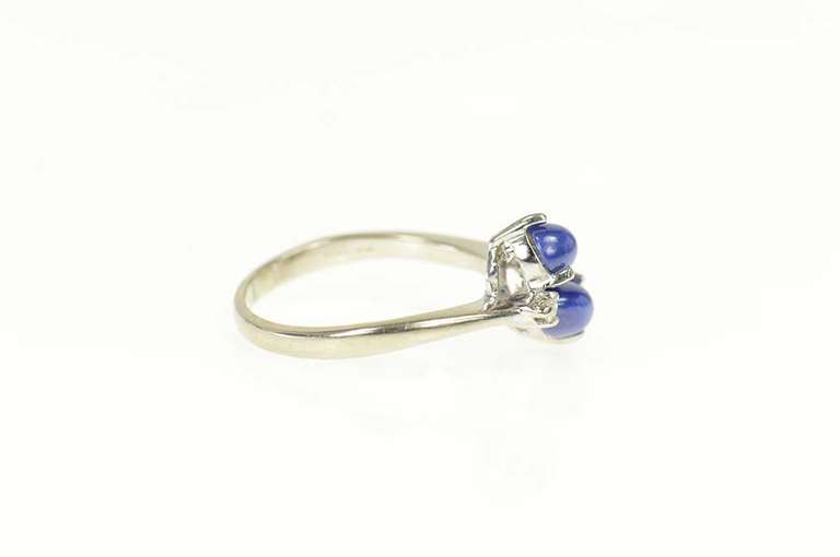 10K White Gold Retro Syn. Blue Star Sapphire Diamond Bypass Ring