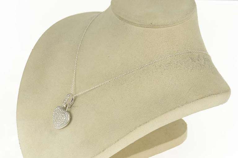 14K White Gold Pave Diamond Encrusted Heart Love Symbol Pendant