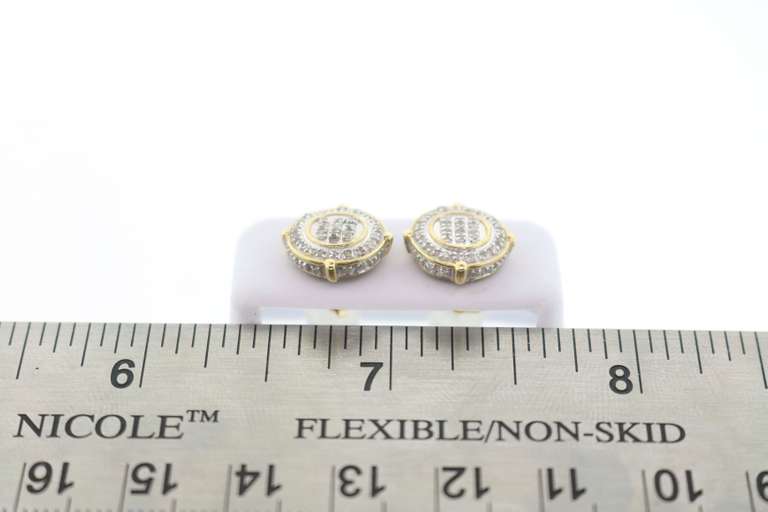 10k Yellow Gold Rimmed Earrings with Square Diamond Clusters