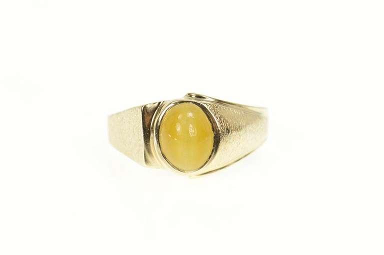 10K Yellow Gold Oval Tiger's Eye Retro Classic Statement Ring