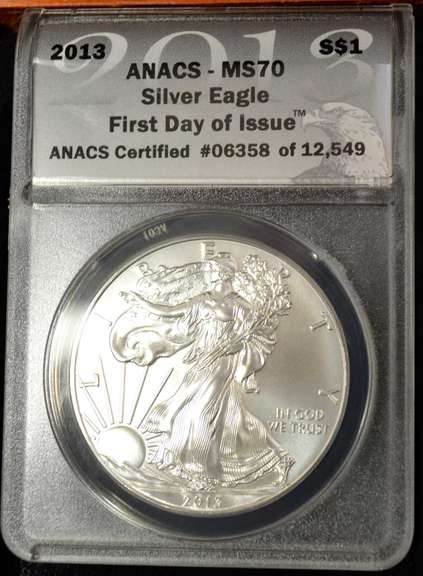 2013 American Silver Eagle ANACS MS70 First Day Of Issue